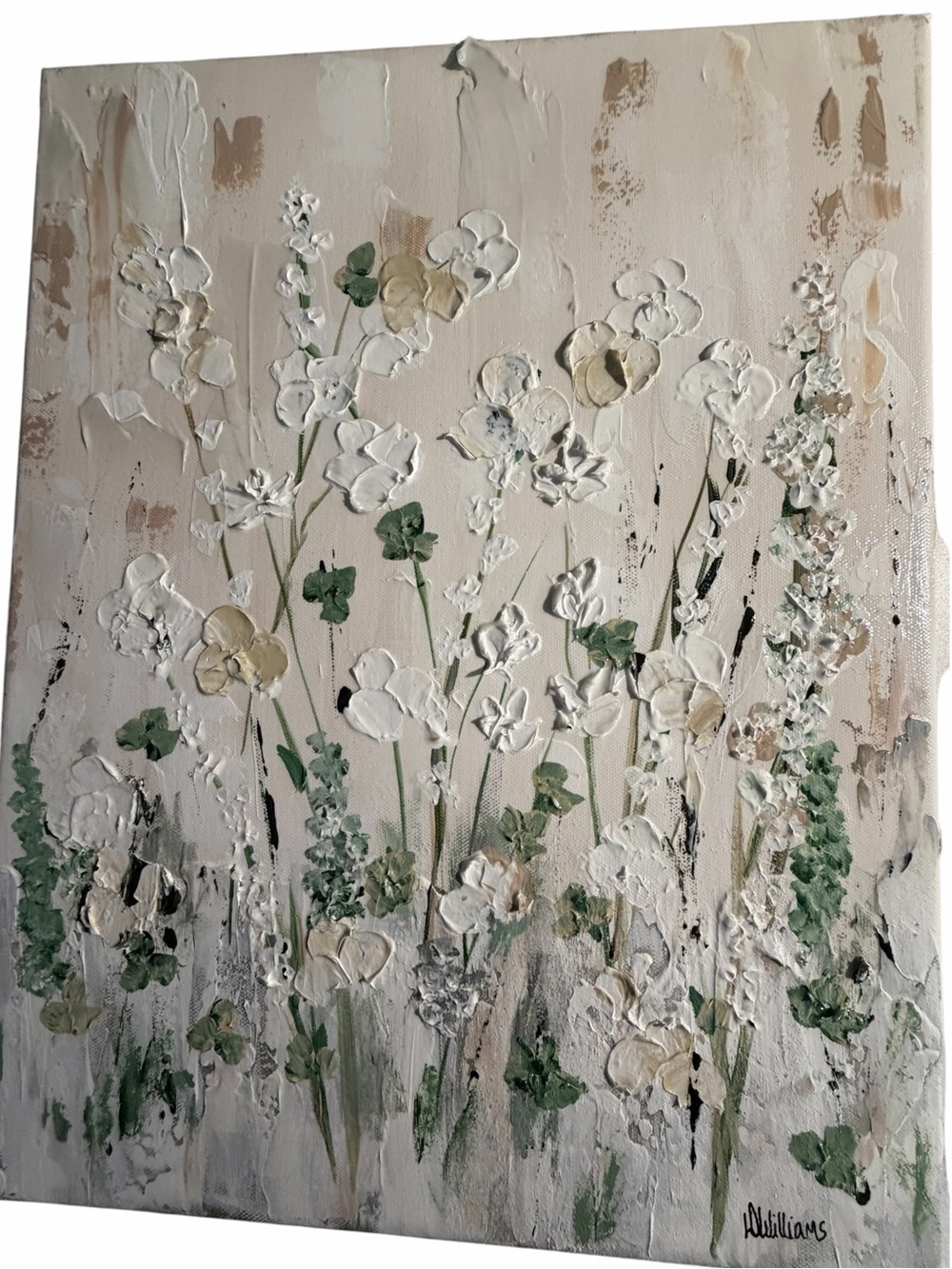 Original Artwork Acrylic on Canvas Wildflowers against Light Textured Background - Picture 7 of 14
